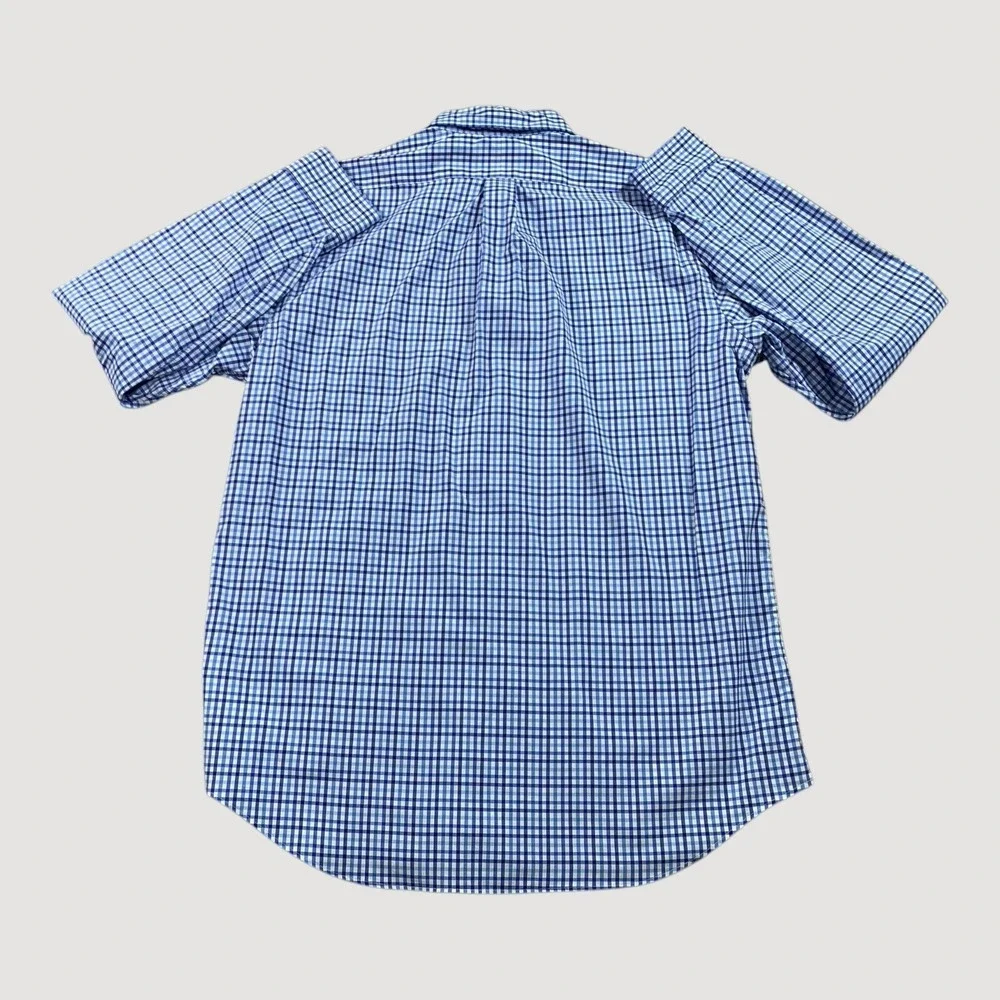 Polo Ralph Lauren Shirt Mens L Blue Gingham Classic Fit Performance Stretch